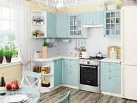 Небольшая угловая кухня в голубом и белом цвете Керчь